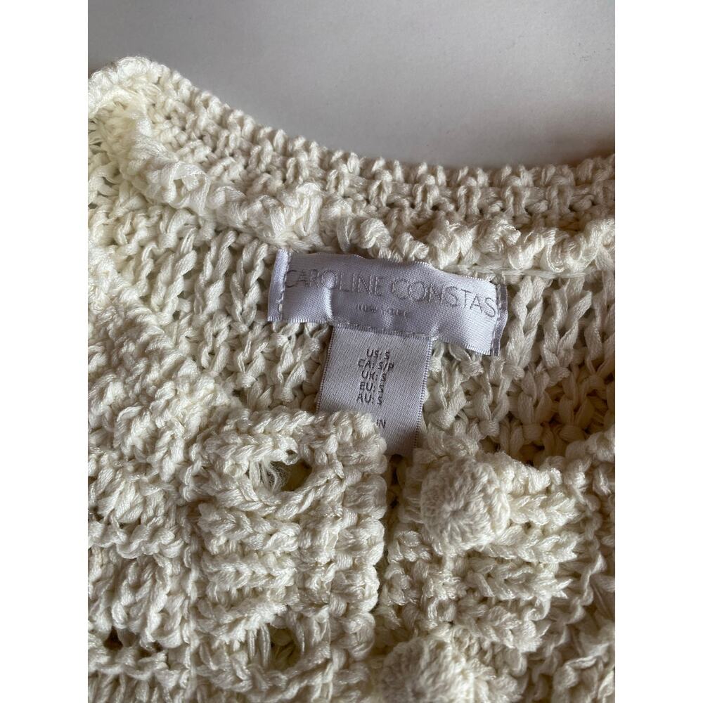 Caroline Constas Cropped Cream Knit Short Sleeve Sweater Size Small - Picture 2 of 7